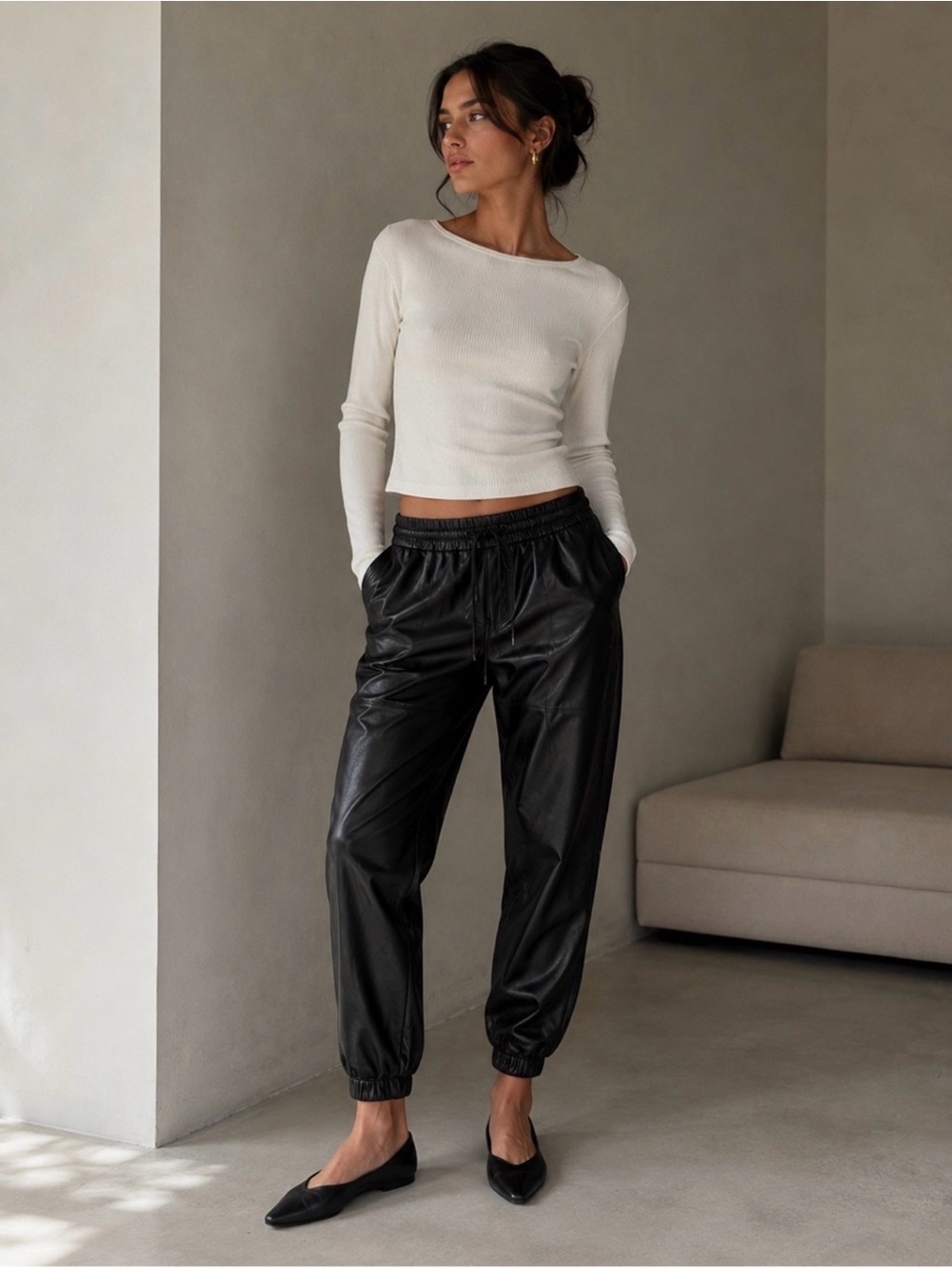 Noli Liquid Leather Black Faux Leather Jogger Pants Size L